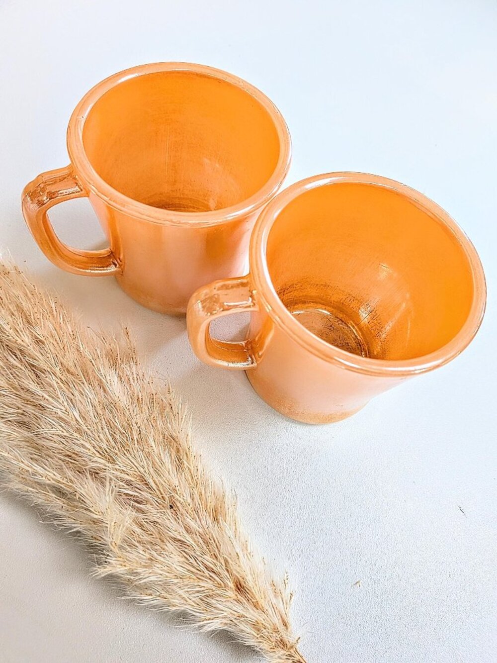 3/$65✨Vintage Mid-Century Anchor Hocking Carnival Glass Mugs | Peach Luster